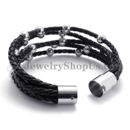 Pulseira De Couro Preto Com Titânio