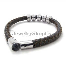 Pulseira Elegante De Couro Preto E Titânio