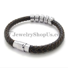Pulseira Elegante De Couro Preto E Titânio