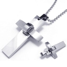 Colar Com Pingente De Cruz De Titânio Puro Prateado Para Meninos