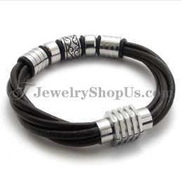 Pulseira De Couro Marrom E Titânio Da Moda