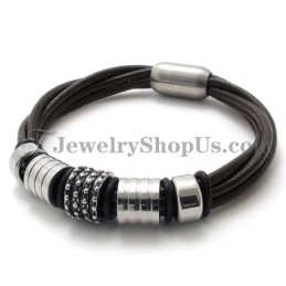 Pulseira Elegante De Couro Marrom Com Titânio