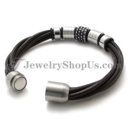 Pulseira Elegante De Couro Marrom Com Titânio