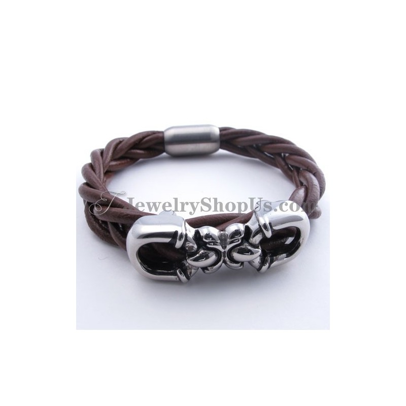 Pulseira De Couro Marrom De Titânio Da Moda