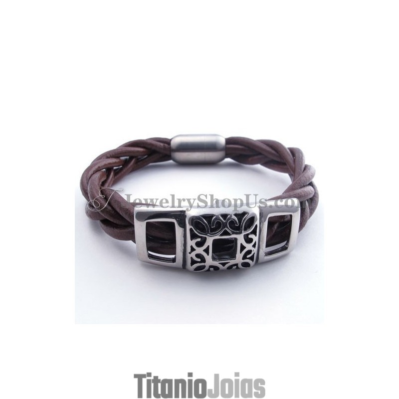 Pulseira De Couro De Titânio Marrom Da Moda Pulseira De Couro De Titânio Marrom Da Moda