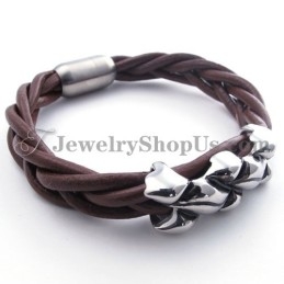 Pulseira Elegante De Couro De Titânio Marrom