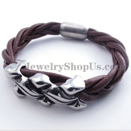 Pulseira Elegante De Couro De Titânio Marrom