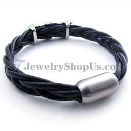 Pulseira Elegante De Couro E Titânio