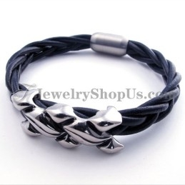 Pulseira Elegante De Couro E Titânio