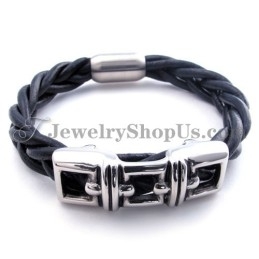 Pulseira Elegante De Couro De Titânio Preto
