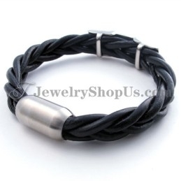 Pulseira Elegante De Couro De Titânio Preto