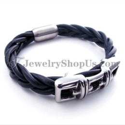 Pulseira Elegante De Couro De Titânio Preto