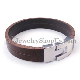 Pulseira De Couro Marrom Da Moda Com Titânio