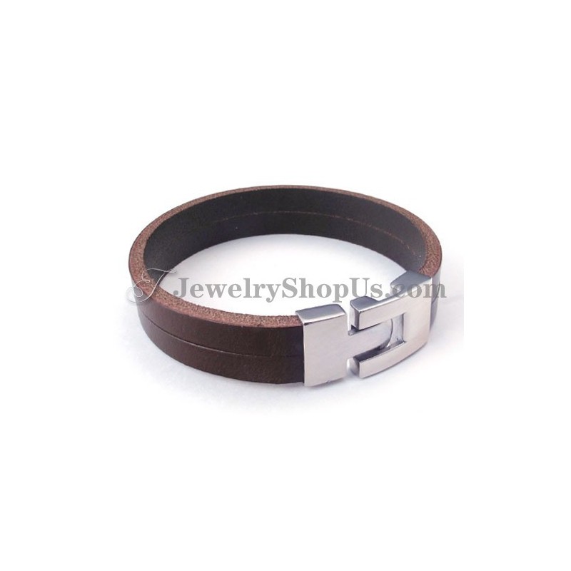 Pulseira De Couro Marrom Da Moda Com Titânio Pulseira De Couro Marrom Da Moda Com Titânio