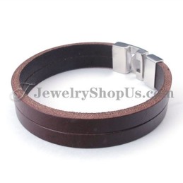 Pulseira De Couro Marrom Da Moda Com Titânio
