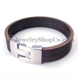 Pulseira De Couro Marrom Da Moda Com Titânio