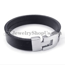 Pulseira Elegante De Couro Preto Com Titânio
