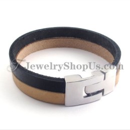 Pulseira Elegante De Couro Preto E Marrom Com Titânio