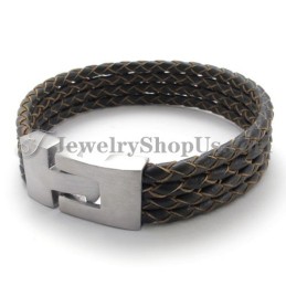 Pulseira Elegante De Couro E Titânio