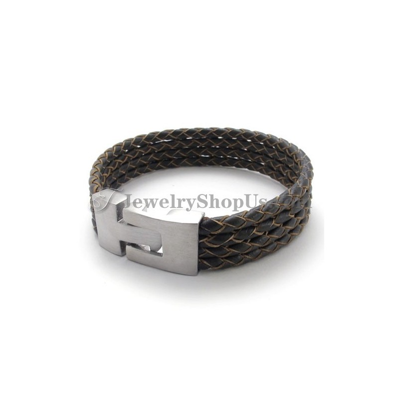 Pulseira Elegante De Couro E Titânio