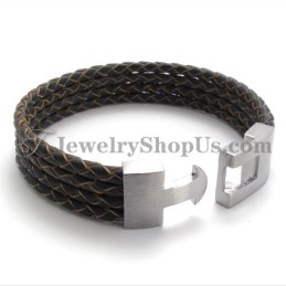 Pulseira Elegante De Couro E Titânio