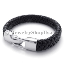 Linda Pulseira De Couro E Titânio Preto