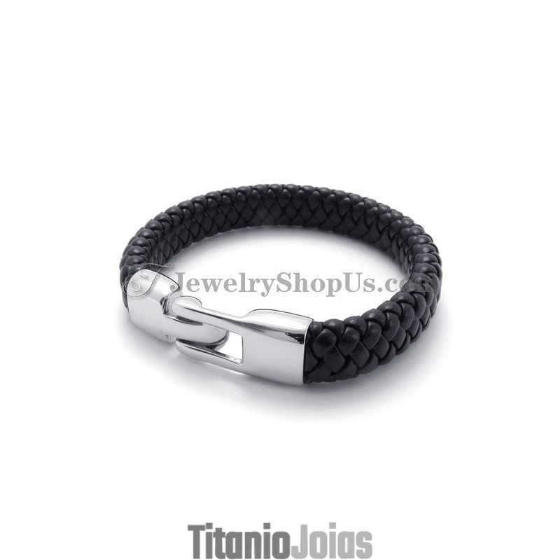 Linda Pulseira De Couro E Titânio Preto Linda Pulseira De Couro E Titânio Preto