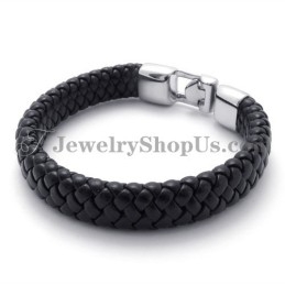 Linda Pulseira De Couro E Titânio Preto