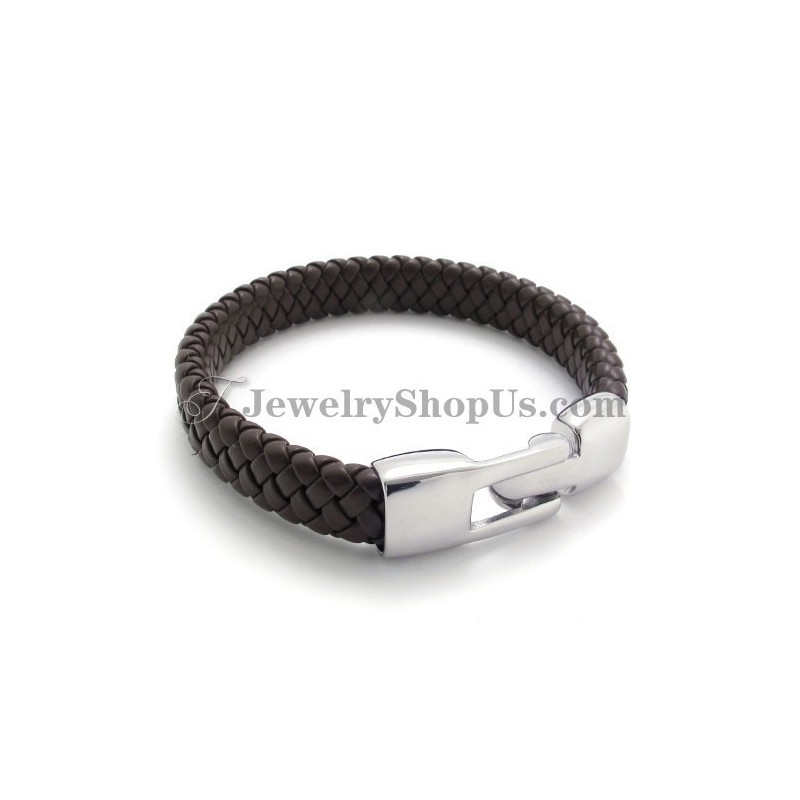 Pulseira Elegante De Titânio Marrom E Couro