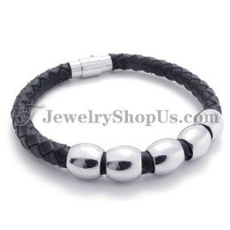 Pulseira De Couro Preto E Titânio