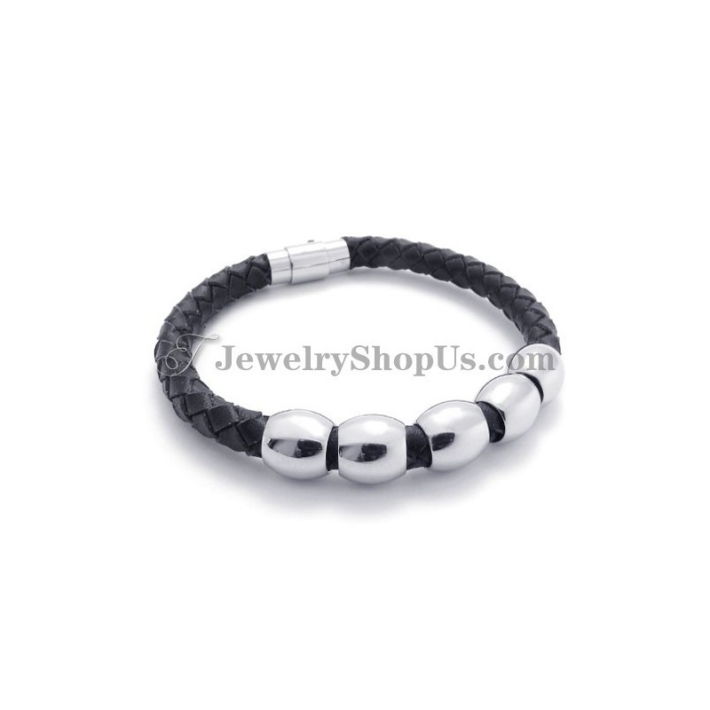 Pulseira De Couro Preto E Titânio Pulseira De Couro Preto E Titânio