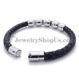 Pulseira De Couro Preto E Titânio