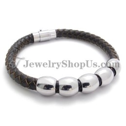 Pulseira De Couro E Titânio Da Moda