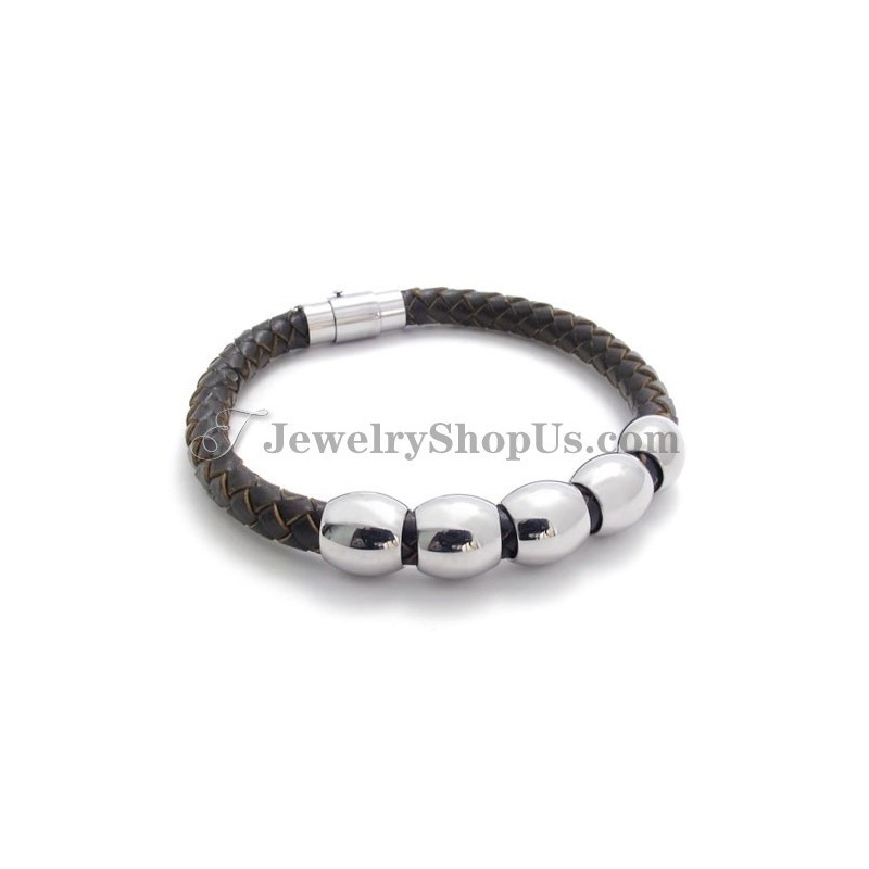 Pulseira De Couro E Titânio Da Moda Pulseira De Couro E Titânio Da Moda