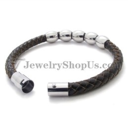 Pulseira De Couro E Titânio Da Moda