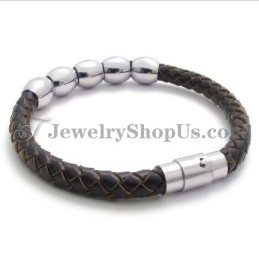 Pulseira De Couro E Titânio Da Moda