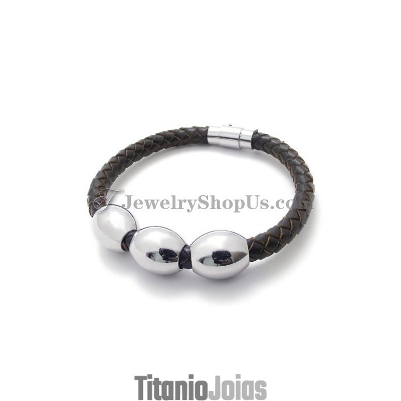 Pulseira De Couro Marrom De Titânio Da Moda