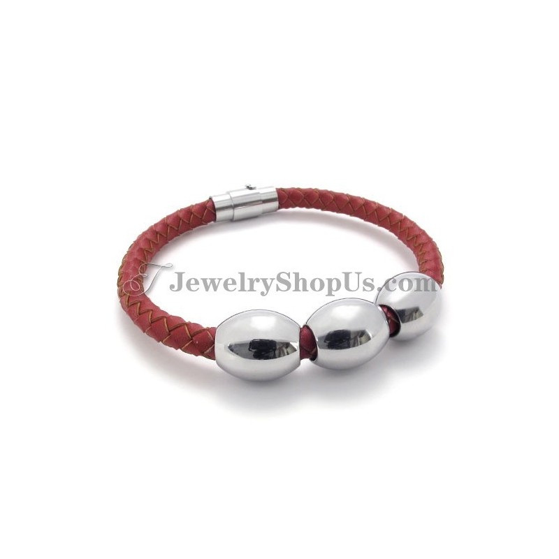 Pulseira De Couro E Titânio Vermelho Pulseira De Couro E Titânio Vermelho
