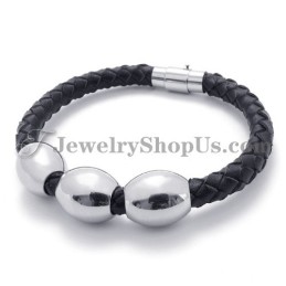 Pulseira De Couro Preto De Titânio Da Moda