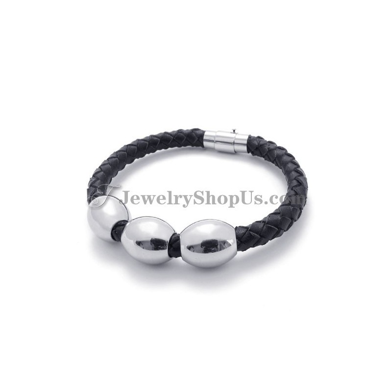 Pulseira De Couro Preto De Titânio Da Moda Pulseira De Couro Preto De Titânio Da Moda