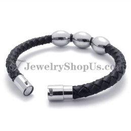 Pulseira De Couro Preto De Titânio Da Moda