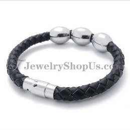 Pulseira De Couro Preto De Titânio Da Moda