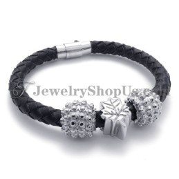 Pulseira De Couro E Titânio Preto