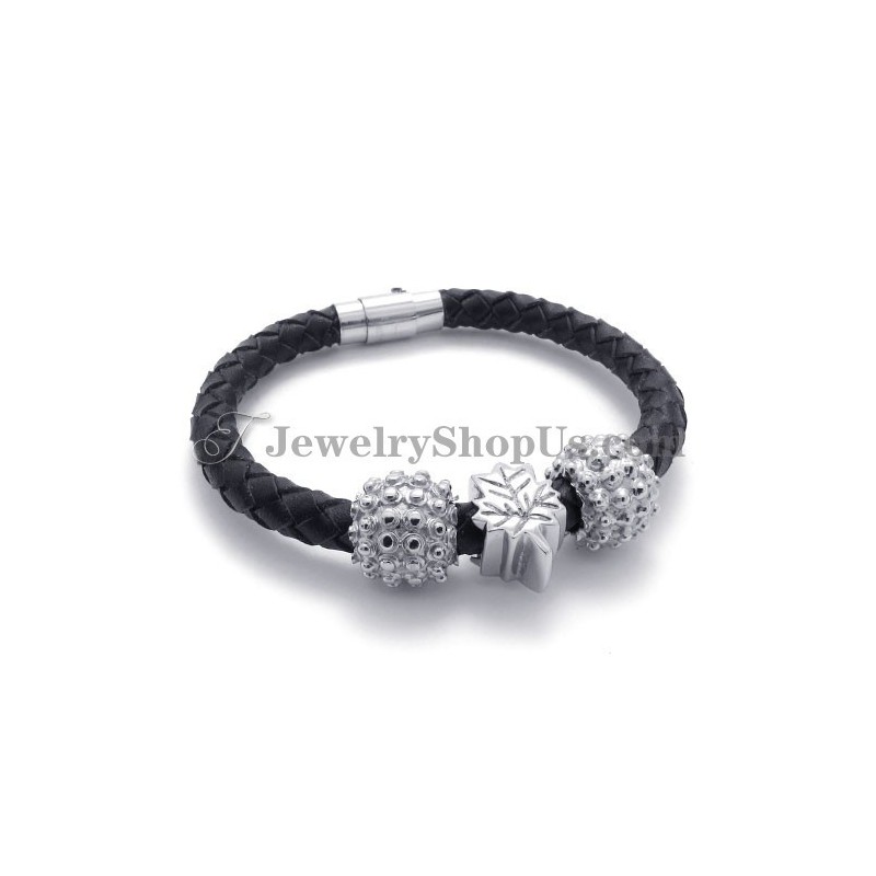 Pulseira De Couro E Titânio Preto Pulseira De Couro E Titânio Preto