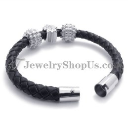 Pulseira De Couro E Titânio Preto
