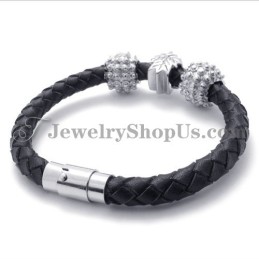 Pulseira De Couro E Titânio Preto