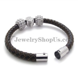 Pulseira De Couro E Titânio Marrom