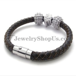 Pulseira De Couro E Titânio Marrom