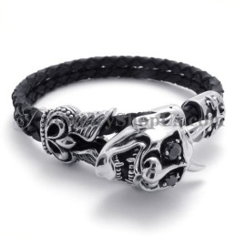 Pulseira De Couro Preto Com Titânio