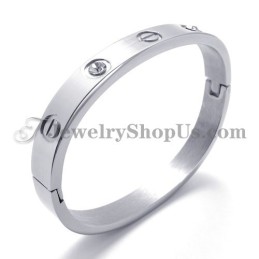 Pulseira De Titânio Prateada Da Moda Com Strass